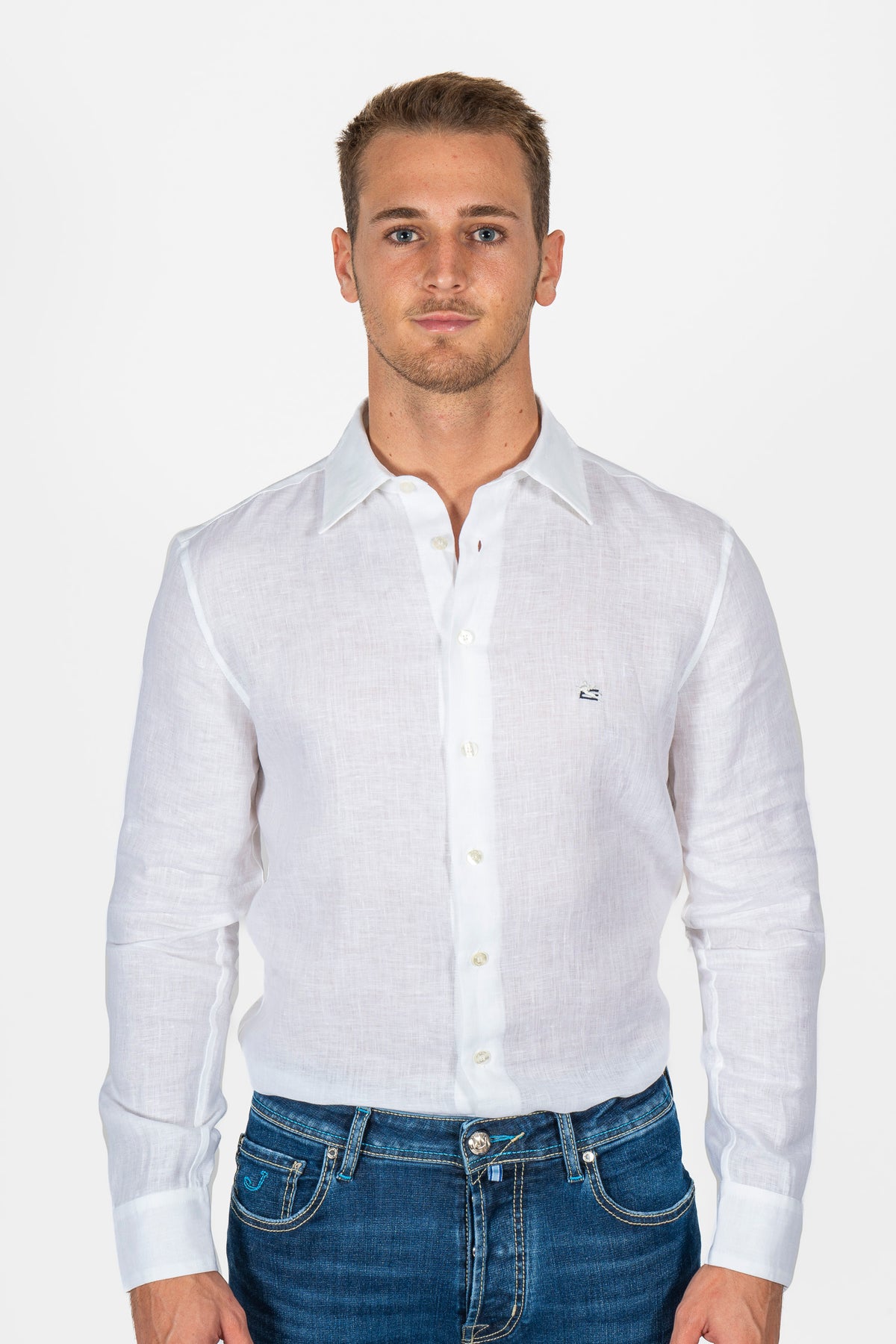 ETRO White Linen Shirt With Logo — Mitchell Ogilvie