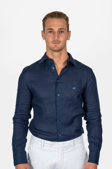 ETRO Navy Linen Shirt With Logo