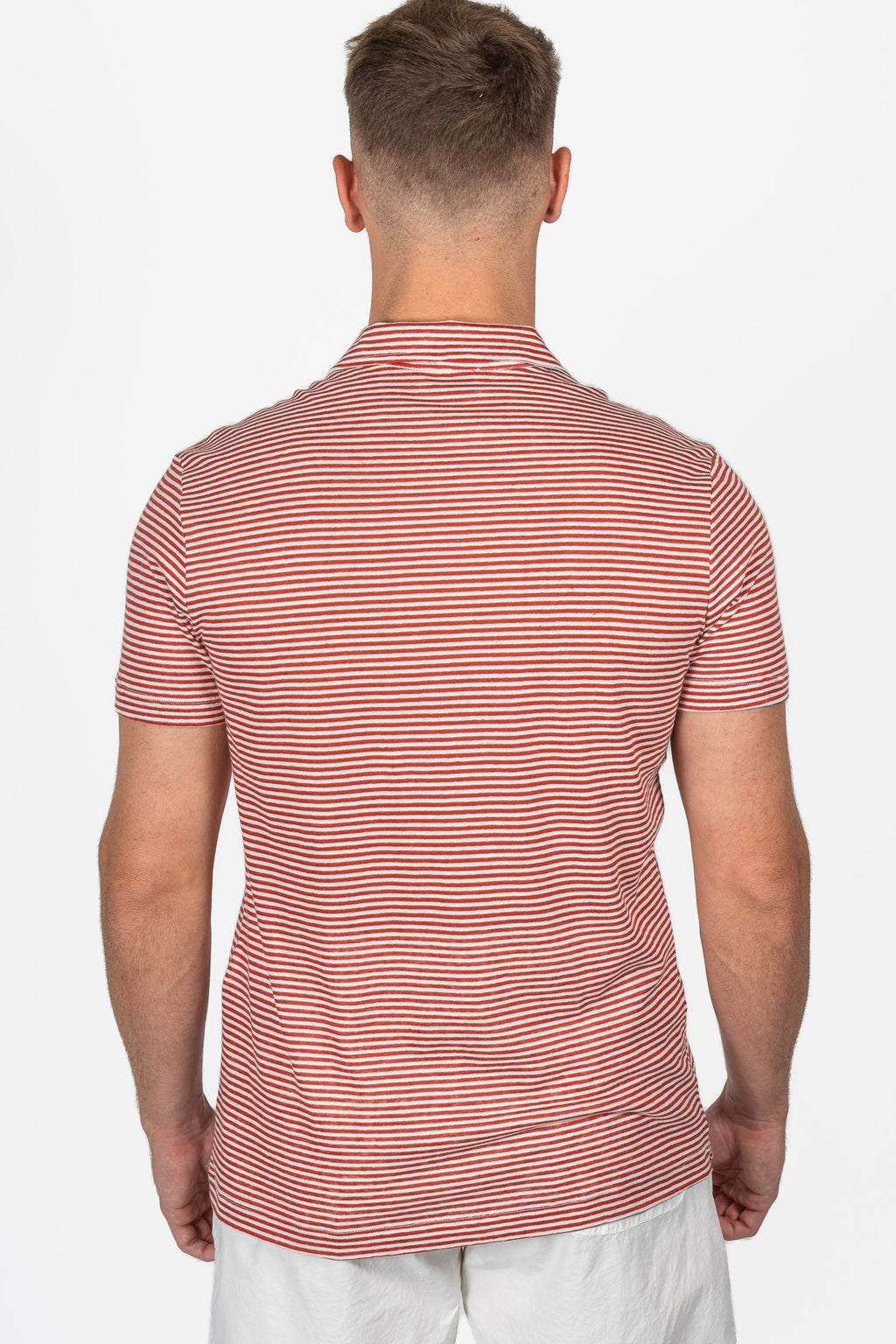 ALTEA | Cotton & Linen Stripe Polo | Red