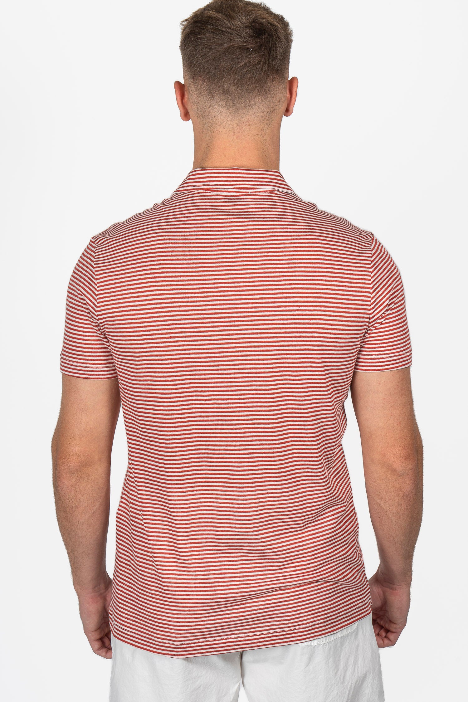 ALTEA | Cotton & Linen Stripe Polo | Red