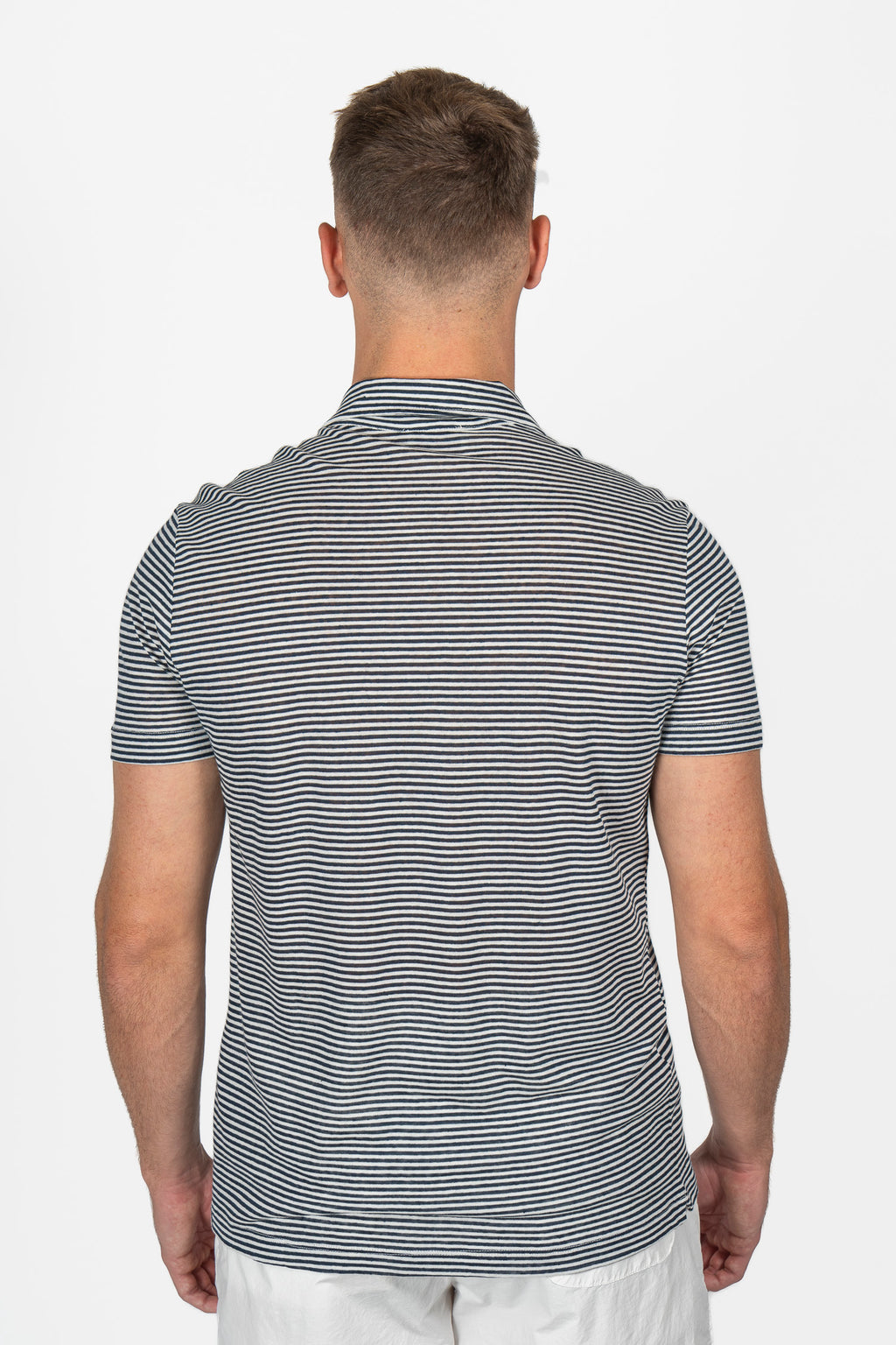 ALTEA | Cotton & Linen Stripe Polo | Navy