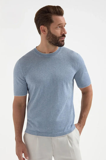 PINI PARMA Blue Cotton Knitted Tee