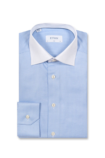 ETON Blue & White Stripe Shirt White Collar