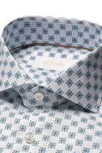 ETON | Cotton & Linen Patterned Shirt | Blue & White