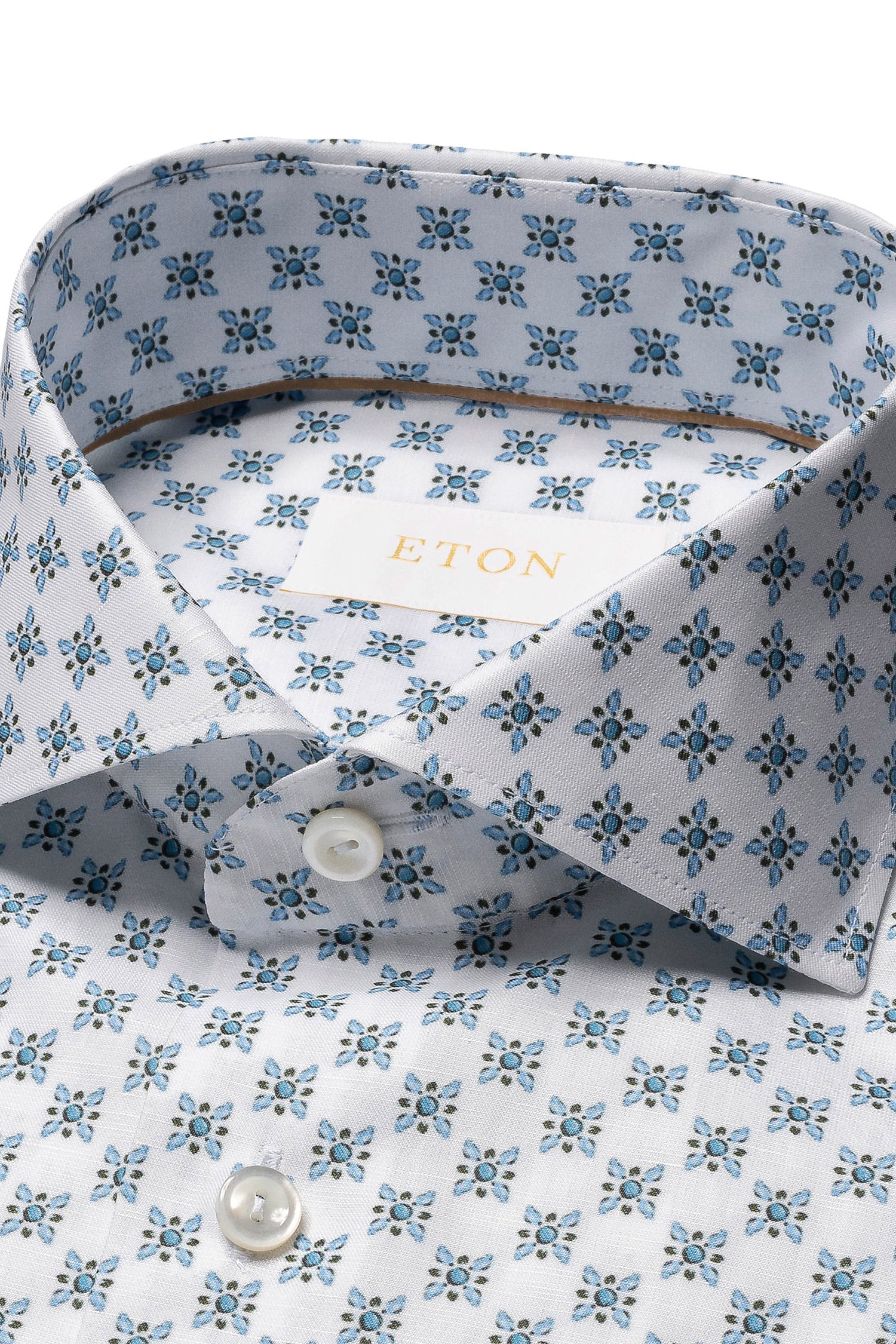ETON | Cotton & Linen Patterned Shirt | Blue & White