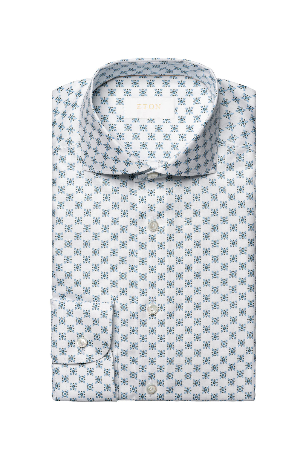 ETON | Cotton & Linen Patterned Shirt | Blue & White