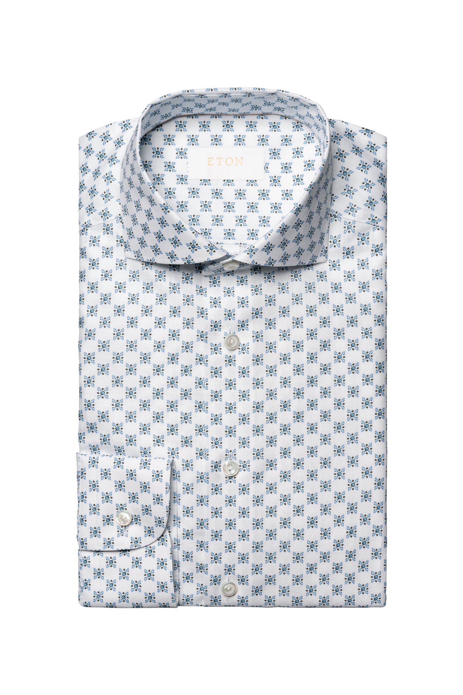 ETON | Cotton & Linen Patterned Shirt | Blue & White