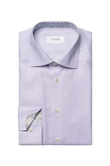 ETON Purple Textured Shirt Floral Trim