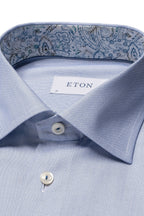 ETON | Textured Shirt Floral Trim | Blue