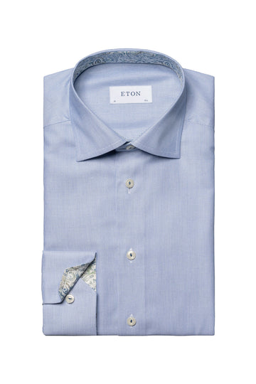 ETON Blue Textured Shirt Floral Trim