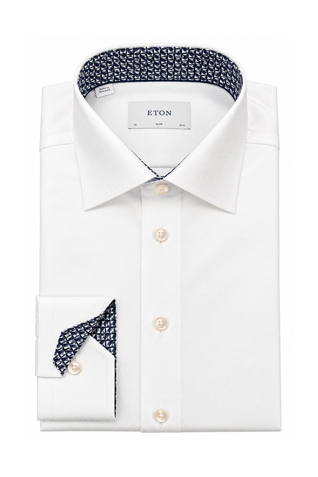 ETON | Inner Navy Geometric Pattern Shirt | White