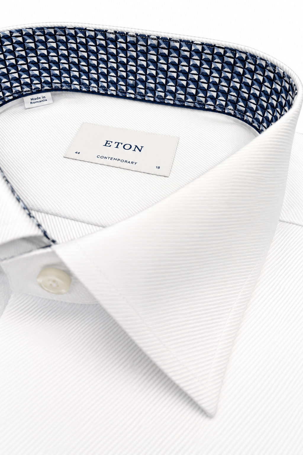ETON | Inner Navy Geometric Pattern Shirt | White