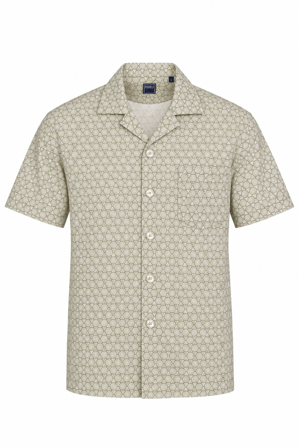 FEDELI | Patterned Bowling Shirt | Pale Green