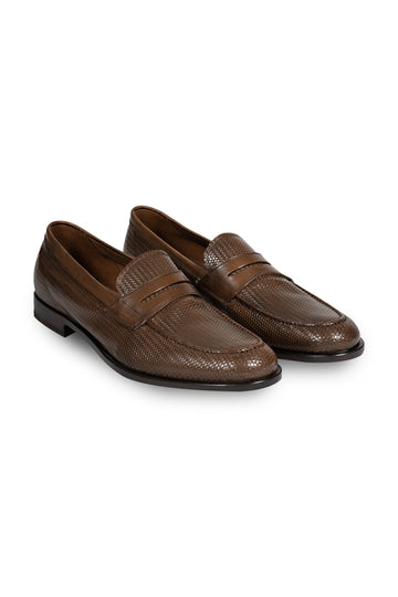 FRATELLI ROSSETTI Brown Textured Leather Loafer