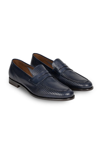 FRATELLI ROSSETTI Navy Textured Leather Loafer