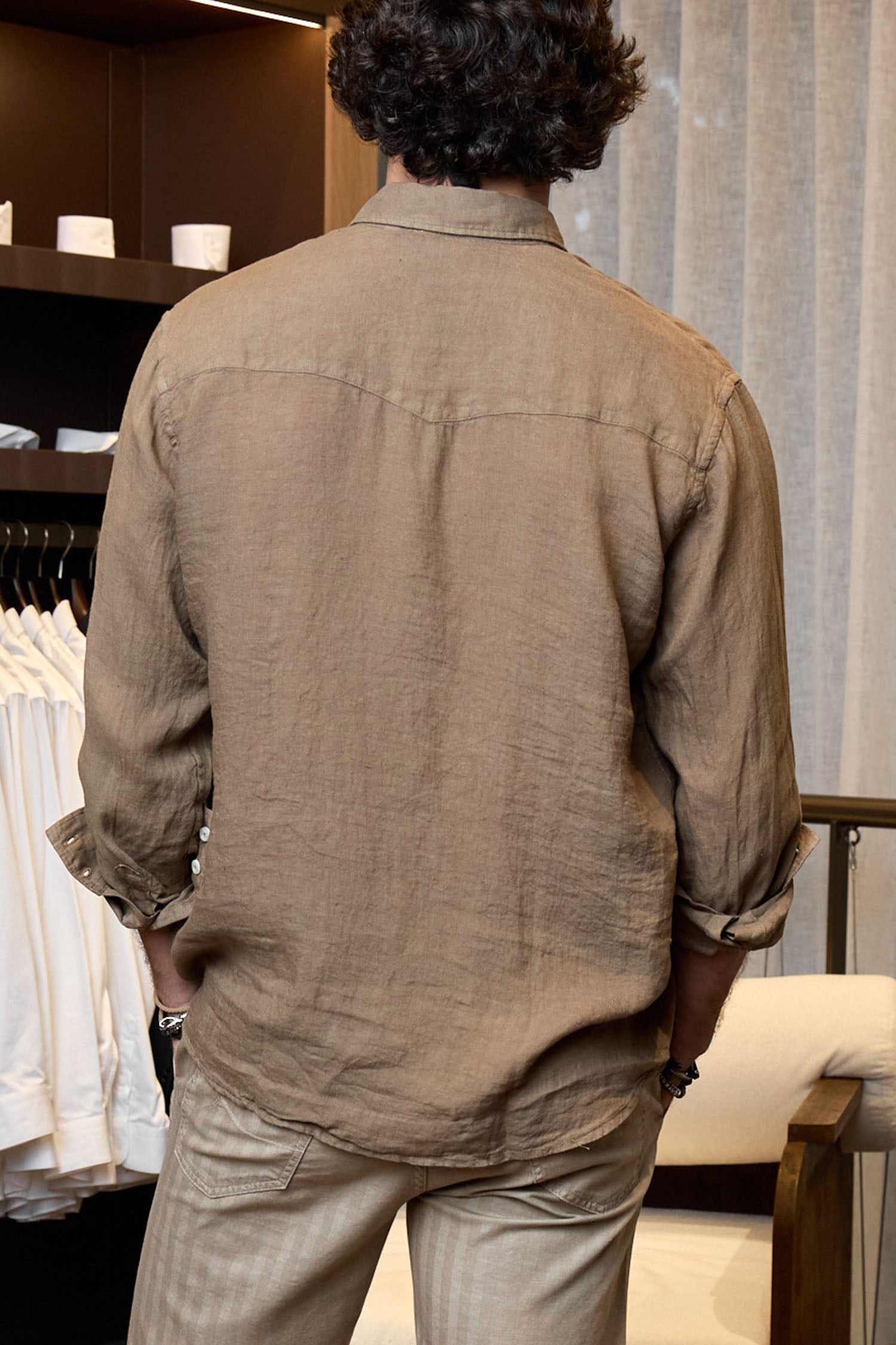 ALTEA | Linen Shirt With Pockets | Brown
