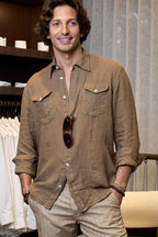 ALTEA | Linen Shirt With Pockets | Brown