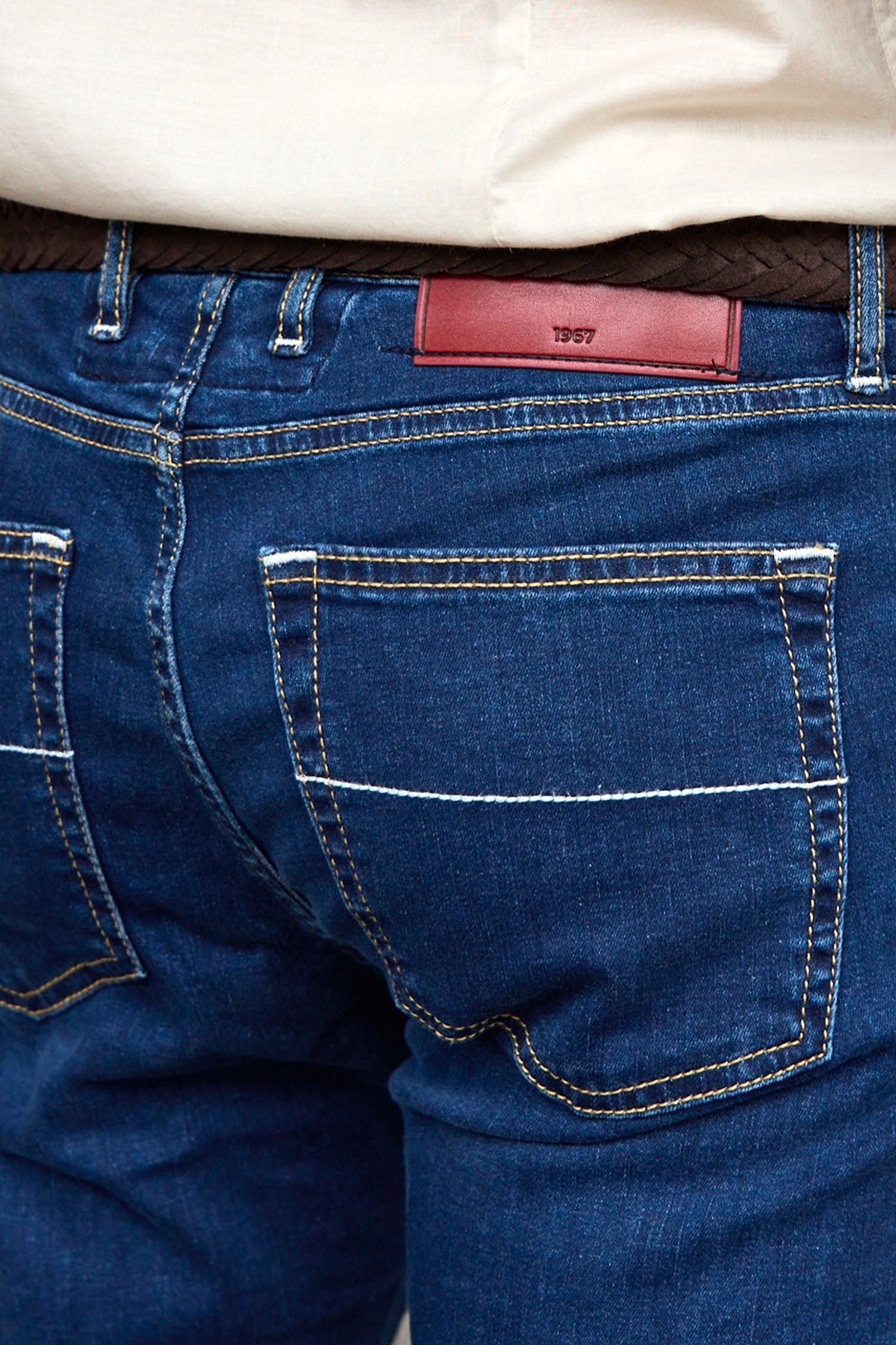 TRAMAROSSA | Michaelangelo Giza Jeans With Yellow Stitch | Mid-Blue