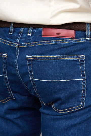 TRAMAROSSA Mid-Blue Michaelangelo Giza Jeans With Yellow Stitch