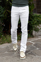 JACOB COHEN | Bard Fine Striped Patch Jeans | White Denim