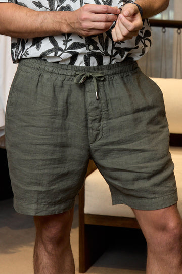 ALTEA Khaki Green Linen Shorts