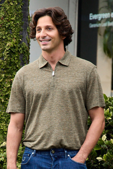 FEDELI Olive Green Zip Neck Polo