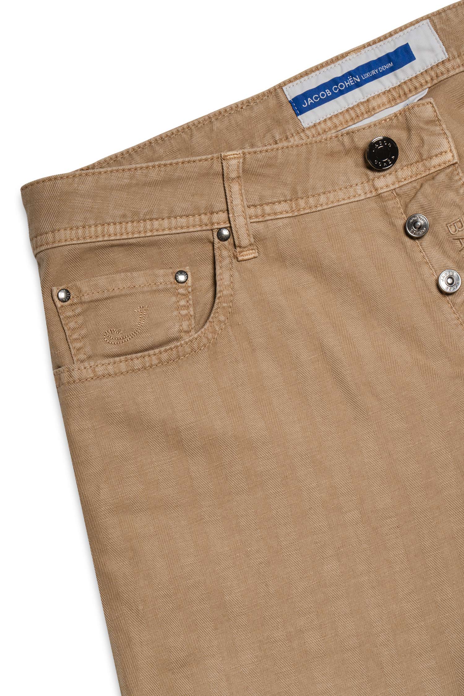 JACOB COHEN | Cotton & Linen Herringbone Trousers | Taupe