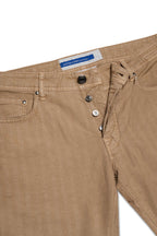 JACOB COHEN | Cotton & Linen Herringbone Trousers | Taupe