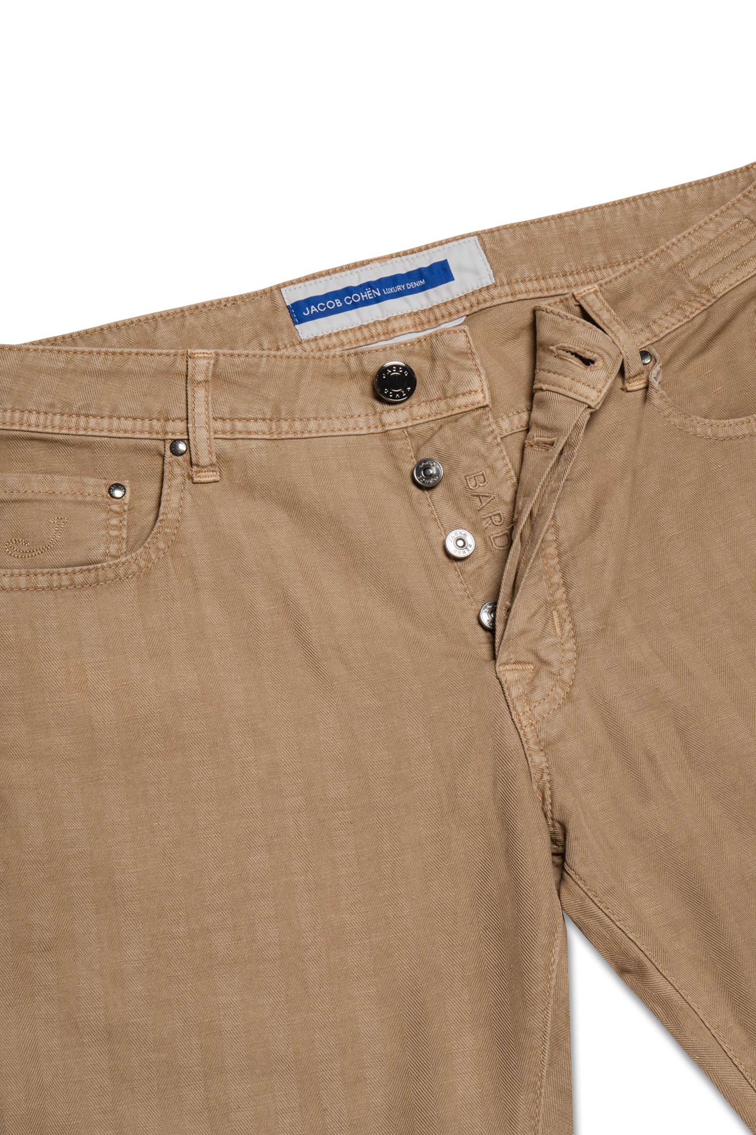 JACOB COHEN | Cotton & Linen Herringbone Trousers | Taupe