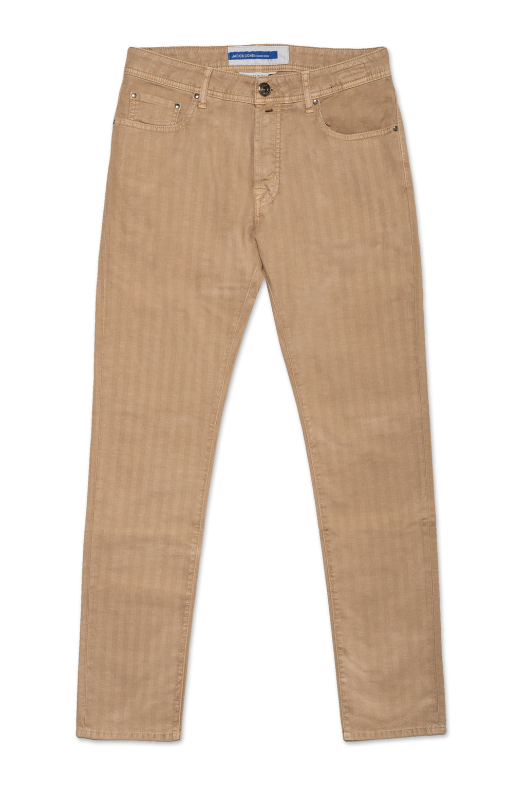 JACOB COHEN | Cotton & Linen Herringbone Trousers | Taupe