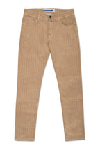 JACOB COHEN | Cotton & Linen Herringbone Trousers | Taupe