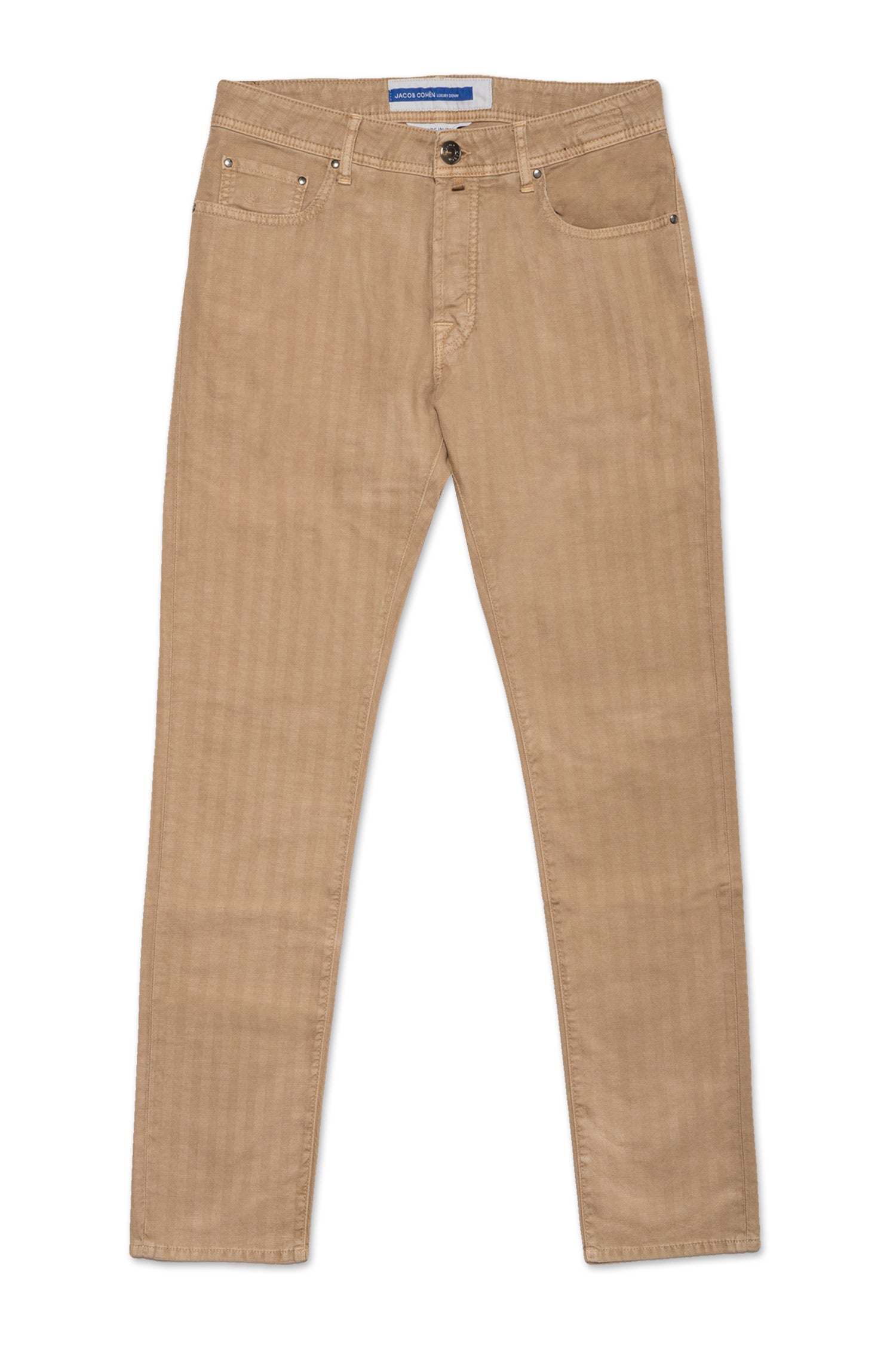 JACOB COHEN | Cotton & Linen Herringbone Trousers | Taupe