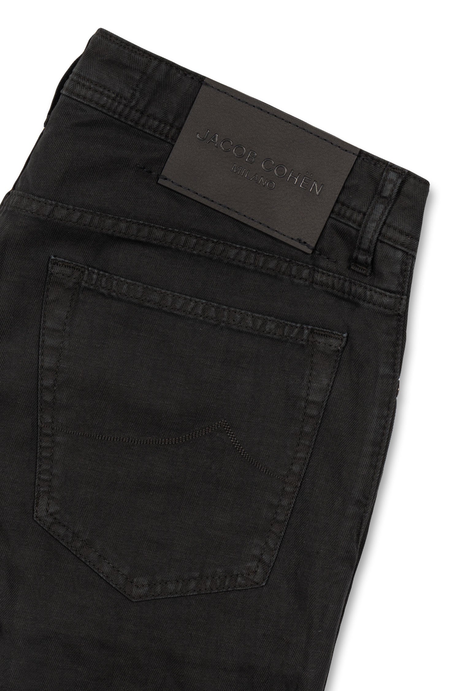 JACOB COHEN | Cotton & Linen Herringbone Trousers | Black