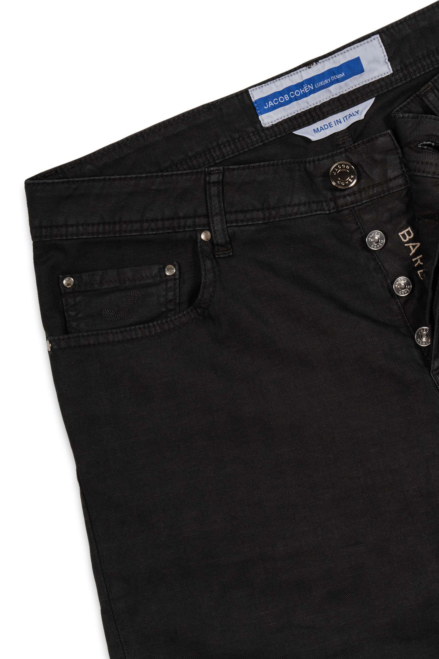 JACOB COHEN | Cotton & Linen Herringbone Trousers | Black