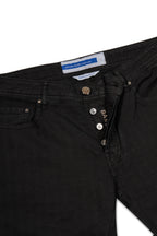 JACOB COHEN | Cotton & Linen Herringbone Trousers | Black
