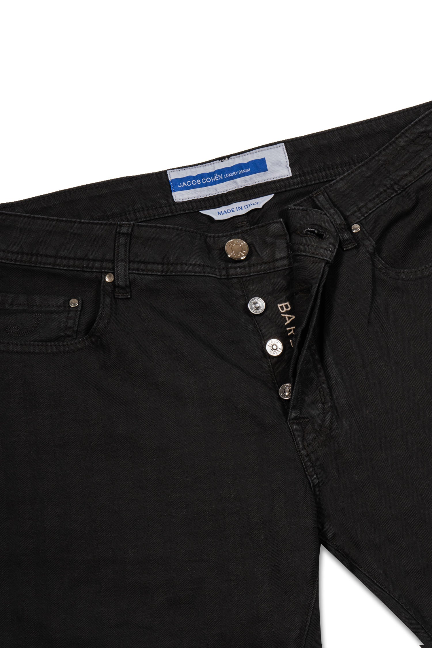 JACOB COHEN | Cotton & Linen Herringbone Trousers | Black