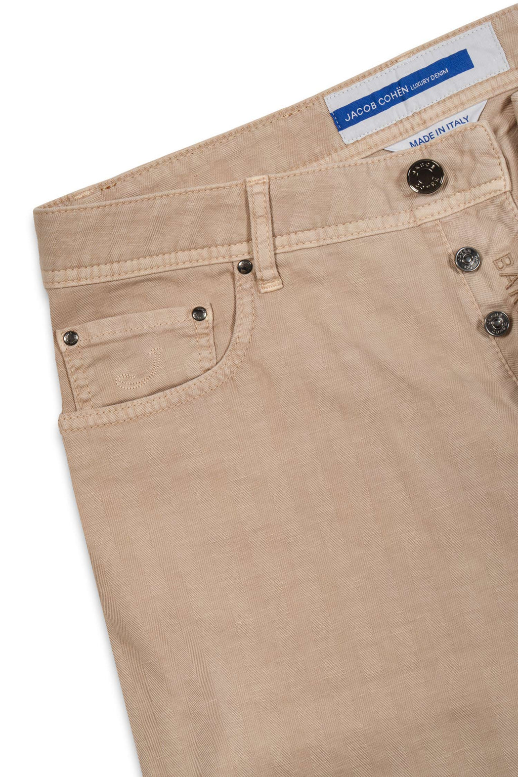 JACOB COHEN | Cotton & Linen Herringbone Trousers | Beige