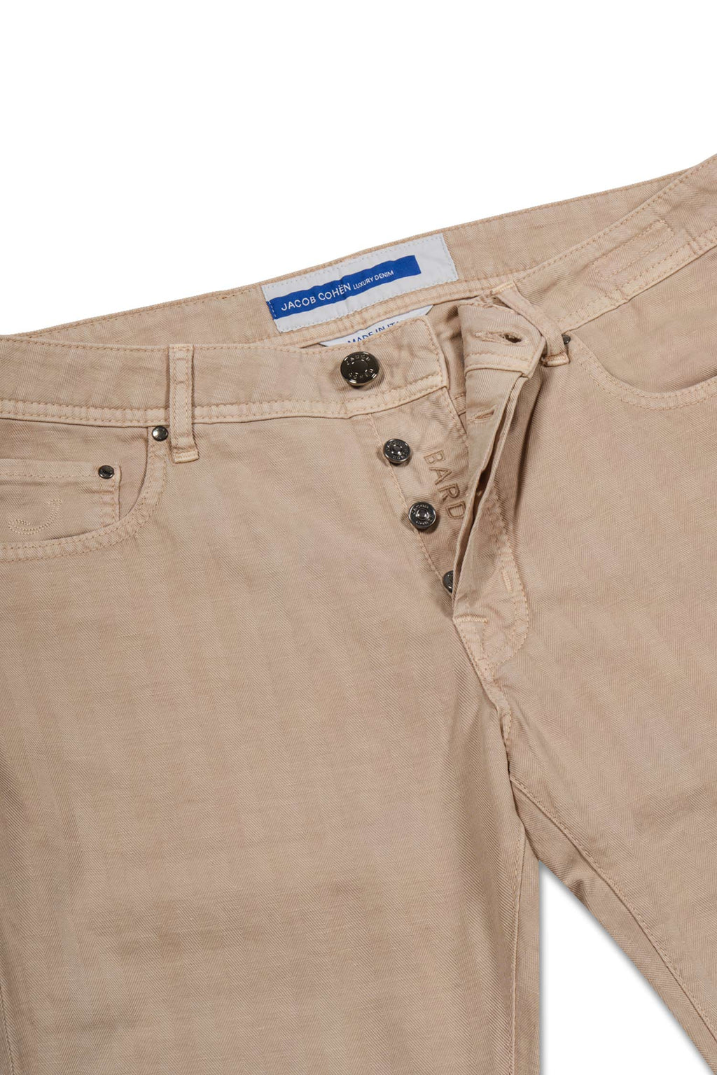 JACOB COHEN | Cotton & Linen Herringbone Trousers | Beige