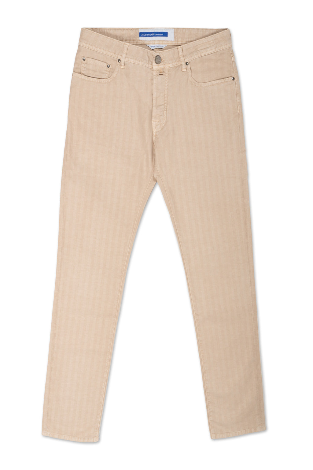 JACOB COHEN | Cotton & Linen Herringbone Trousers | Beige