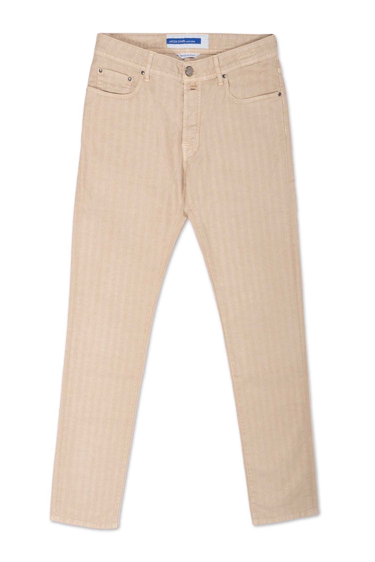 JACOB COHEN | Cotton & Linen Herringbone Trousers | Beige