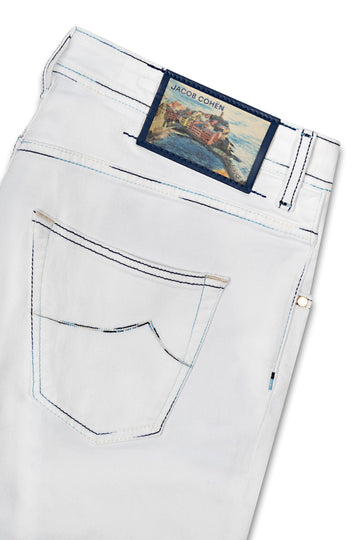 JACOB COHEN White Denim Scott Jeans Blue Stitch