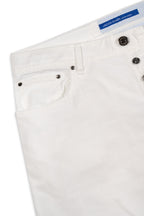 JACOB COHEN | Cotton & Linen Herringbone Trousers | White