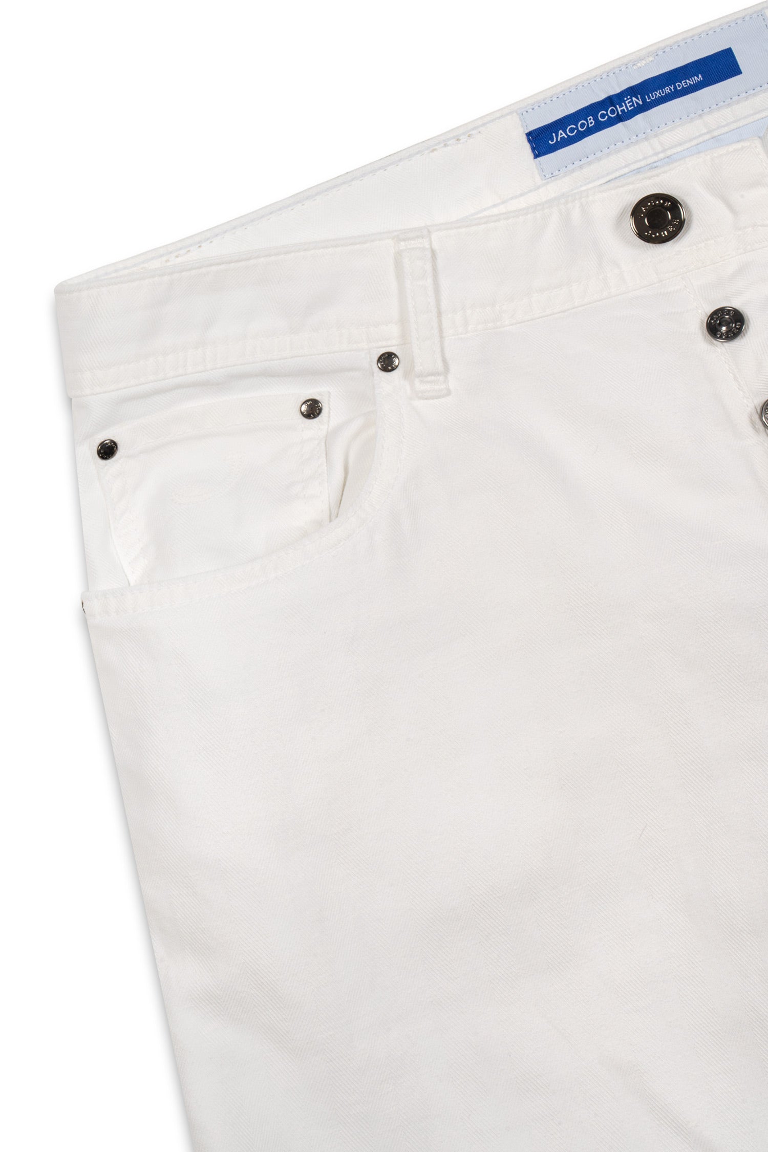 JACOB COHEN | Cotton & Linen Herringbone Trousers | White