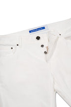JACOB COHEN | Cotton & Linen Herringbone Trousers | White