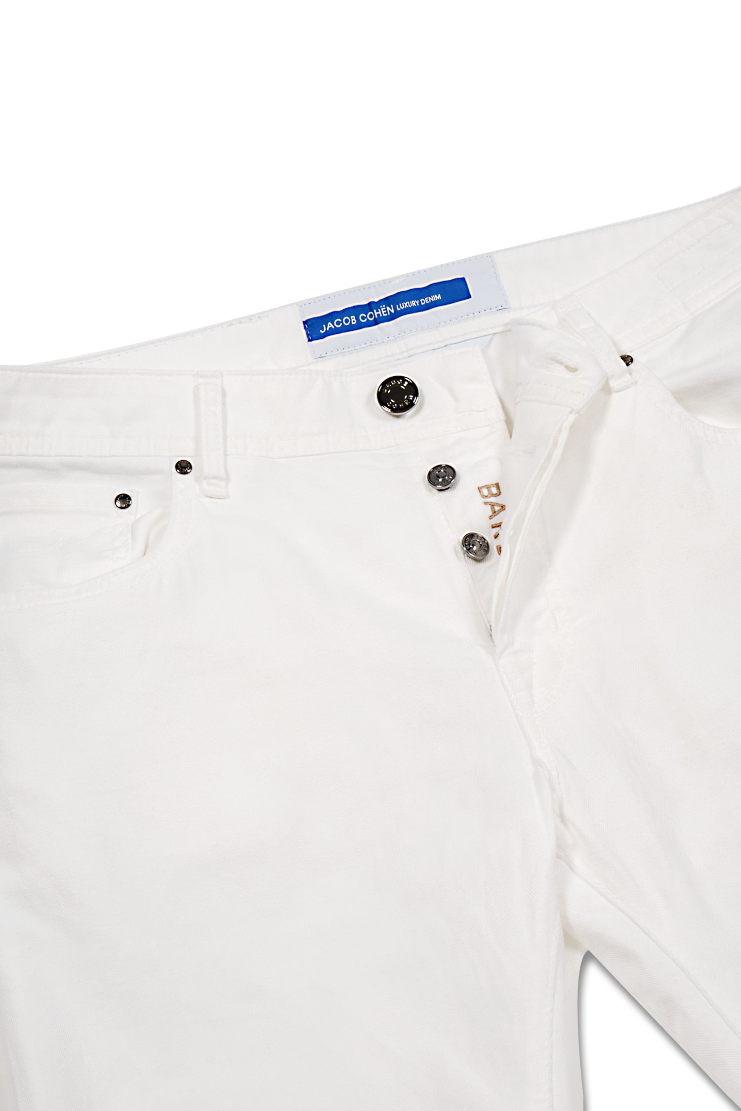 JACOB COHEN | Cotton & Linen Herringbone Trousers | White