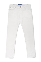 JACOB COHEN | Cotton & Linen Herringbone Trousers | White