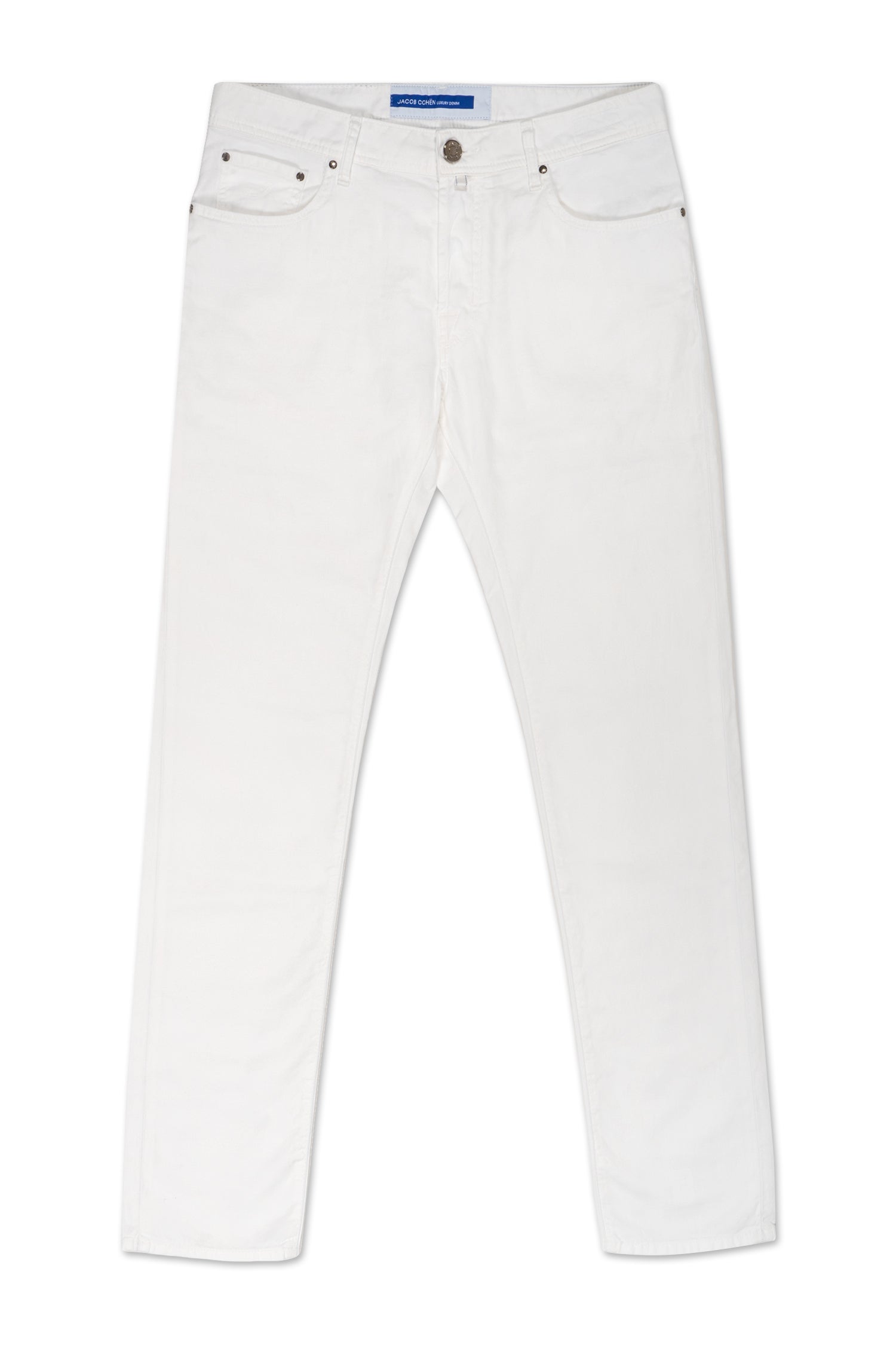 JACOB COHEN | Cotton & Linen Herringbone Trousers | White