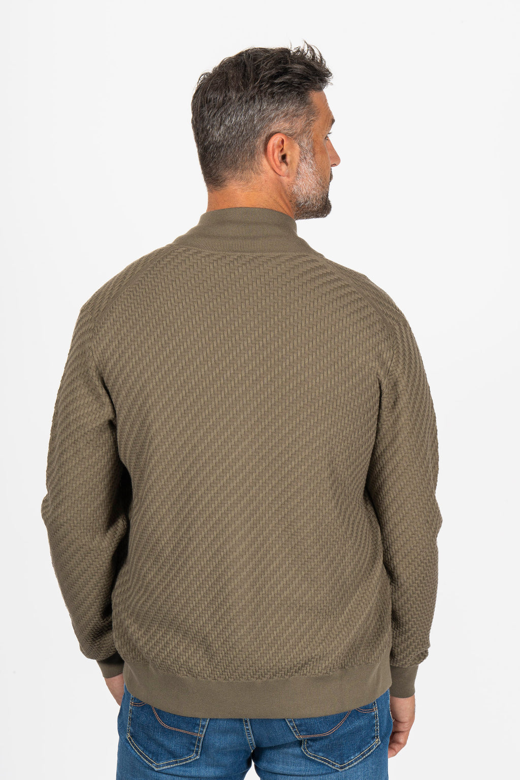 BRIONI | Zip Front Basket Weave Knit | Hunter Green