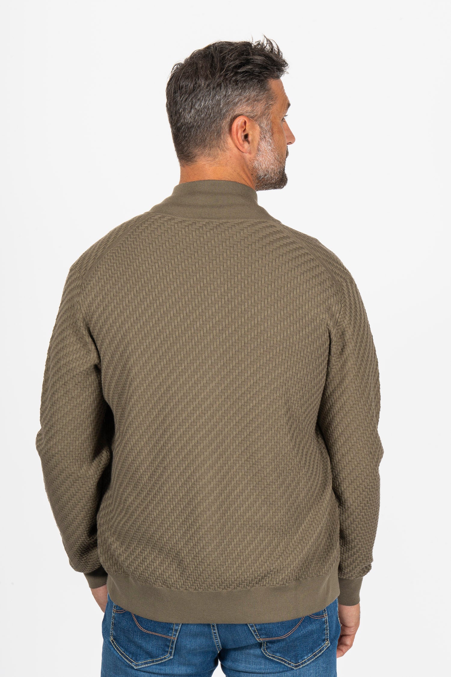BRIONI | Zip Front Basket Weave Knit | Hunter Green
