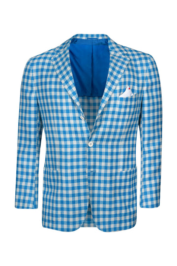 KITON Blue & White Twill Check Jacket